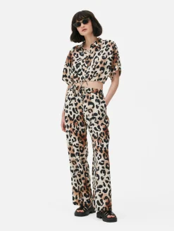 Co-Ord Patterned Tie-Front Crop Shirt