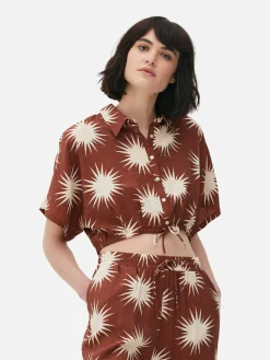 Co-Ord Patterned Tie-Front Crop Shirt