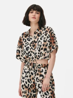 Co-Ord Patterned Tie-Front Crop Shirt