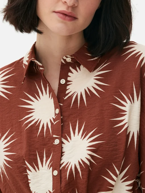 Co-Ord Patterned Tie-Front Crop Shirt