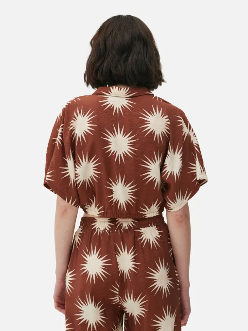 Co-Ord Patterned Tie-Front Crop Shirt