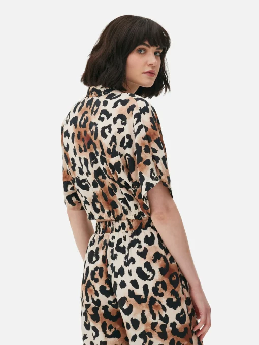 Co-Ord Patterned Tie-Front Crop Shirt