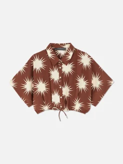 Co-Ord Patterned Tie-Front Crop Shirt