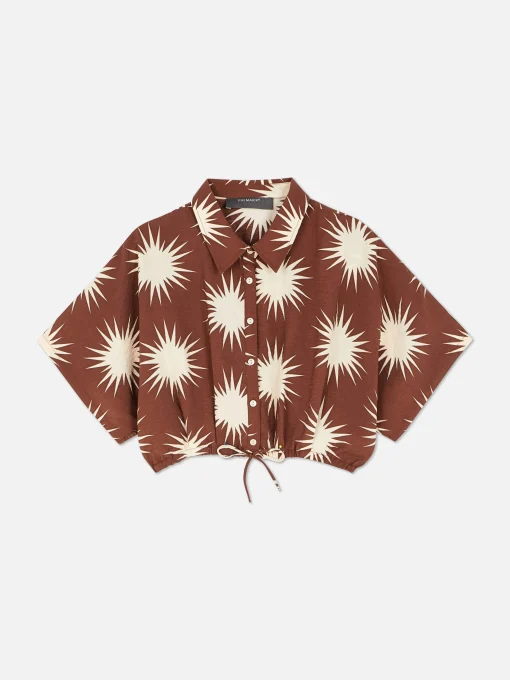 Co-Ord Patterned Tie-Front Crop Shirt