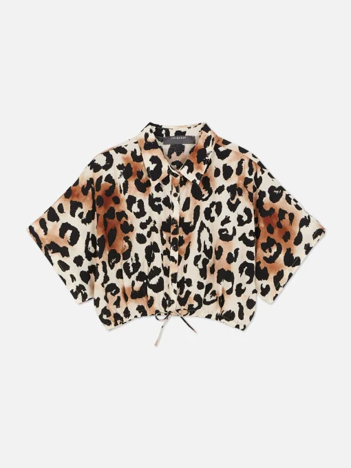 Co-Ord Patterned Tie-Front Crop Shirt