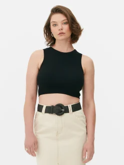 Crew Neck Ribbed Cropped Tank