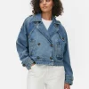 Cropped Denim Trench Coat