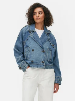 Cropped Denim Trench Coat