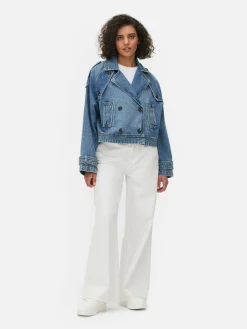 Cropped Denim Trench Coat