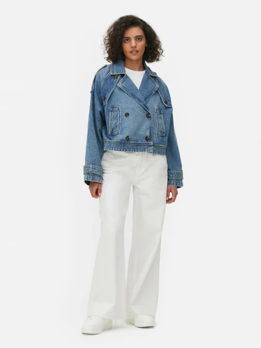 Cropped Denim Trench Coat