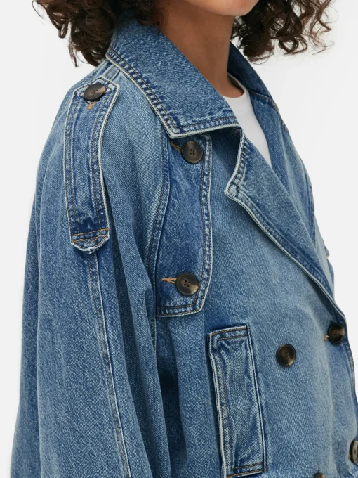 Cropped Denim Trench Coat