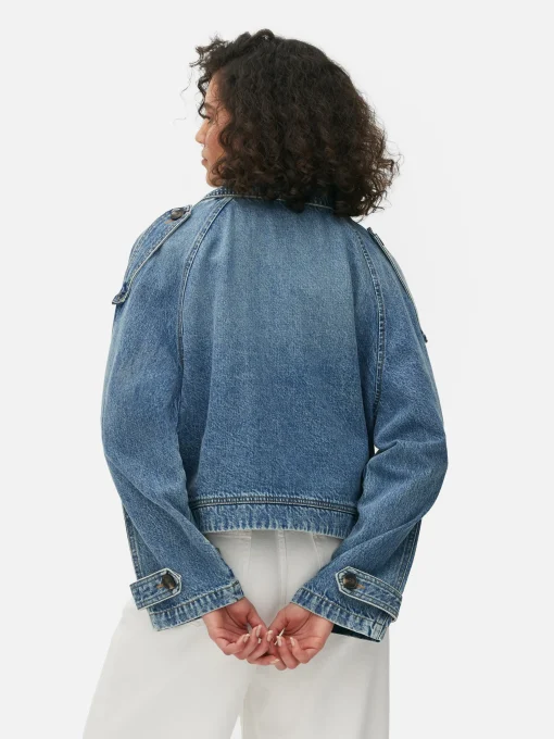 Cropped Denim Trench Coat