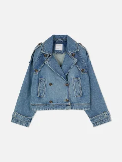 Cropped Denim Trench Coat