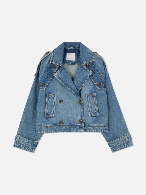 Cropped Denim Trench Coat