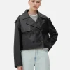 Cropped Faux Leather Trench Coat