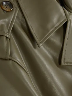 Cropped Faux Leather Trench Coat