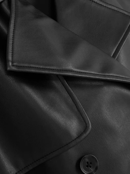 Cropped Faux Leather Trench Coat