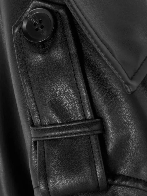 Cropped Faux Leather Trench Coat