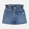 Distressed Denim Paperbag Skirt