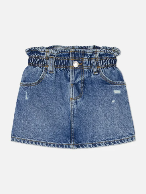 Distressed Denim Paperbag Skirt