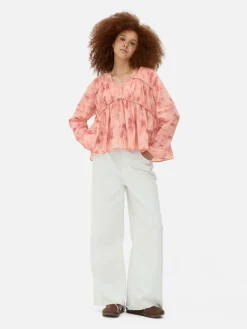 Draped Voile Smock Blouse