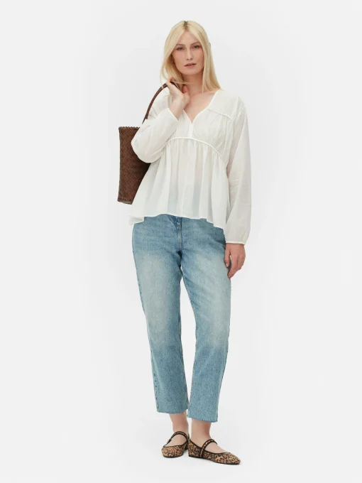 Draped Voile Smock Blouse