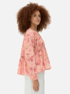 Draped Voile Smock Blouse