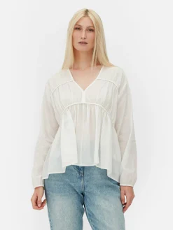 Draped Voile Smock Blouse