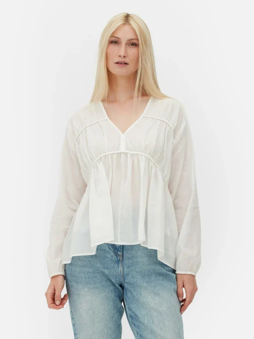 Draped Voile Smock Blouse