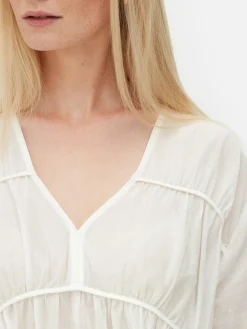 Draped Voile Smock Blouse
