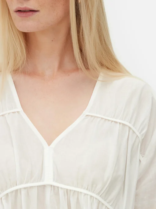 Draped Voile Smock Blouse