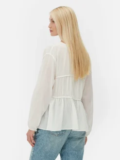 Draped Voile Smock Blouse