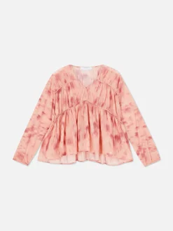 Draped Voile Smock Blouse