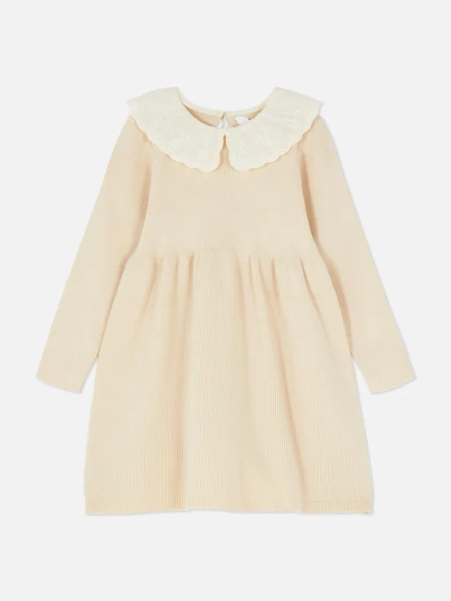 Embroidered Collar Knit Dress