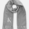 Embroidered Initial Fringed Scarf