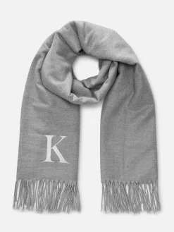 Embroidered Initial Fringed Scarf