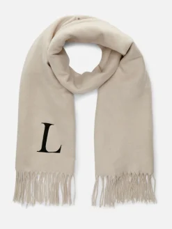 Embroidered Initial Fringed Scarf