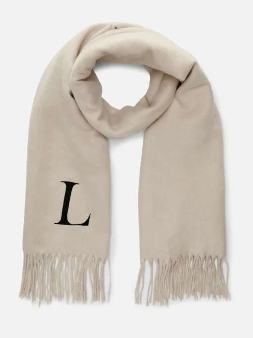 Embroidered Initial Fringed Scarf
