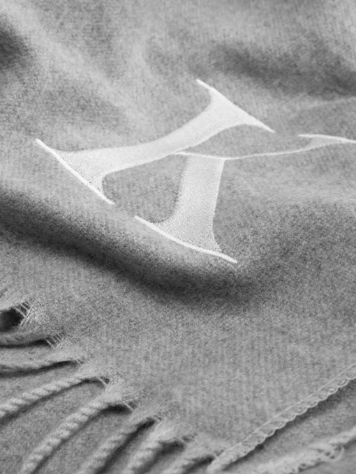 Embroidered Initial Fringed Scarf