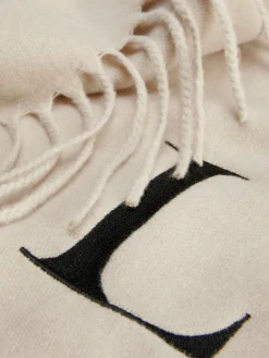 Embroidered Initial Fringed Scarf