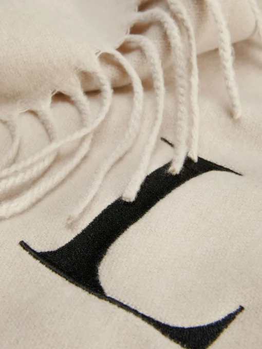 Embroidered Initial Fringed Scarf
