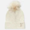 Embroidered Initial Pompom Beanie