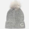 Embroidered Initial Pompom Beanie