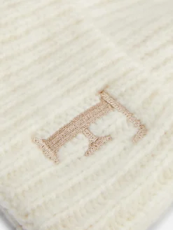Embroidered Initial Pompom Beanie