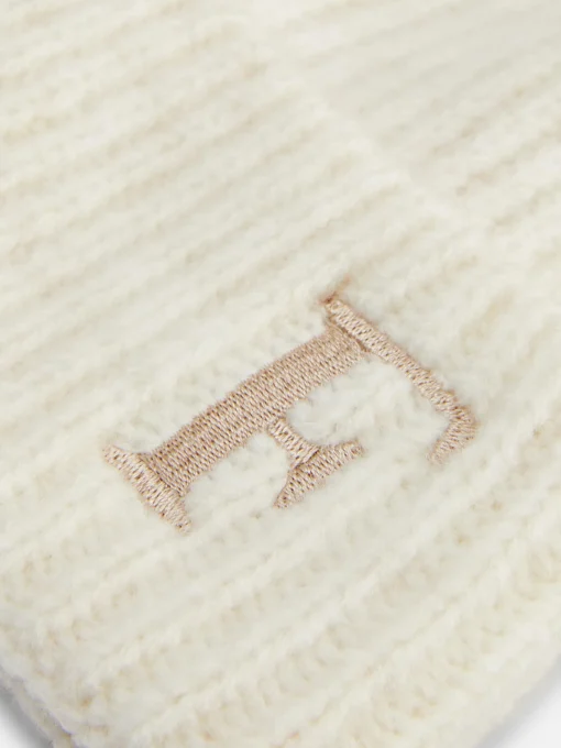Embroidered Initial Pompom Beanie