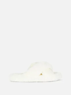 Faux Fur Cross Strap Slippers