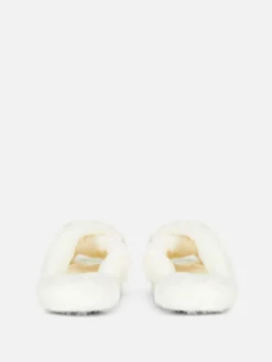 Faux Fur Cross Strap Slippers
