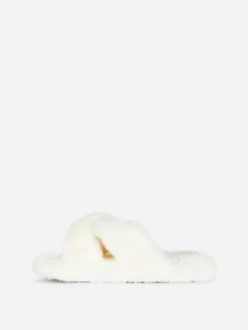 Faux Fur Cross Strap Slippers