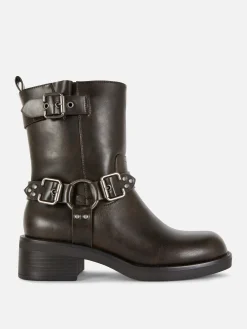Faux Leather Biker Boots