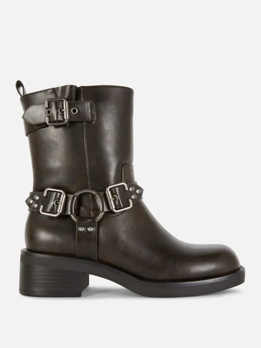 Faux Leather Biker Boots